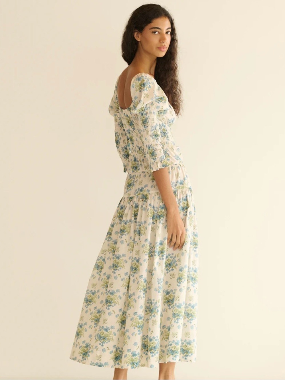 Doen Cream Maxi Dress with Blue and Green Floral Print - Picture 2 of 10